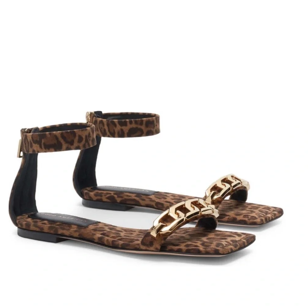 NEW GOOD AMERICAN Ankle Strap Sandal In  Leopard